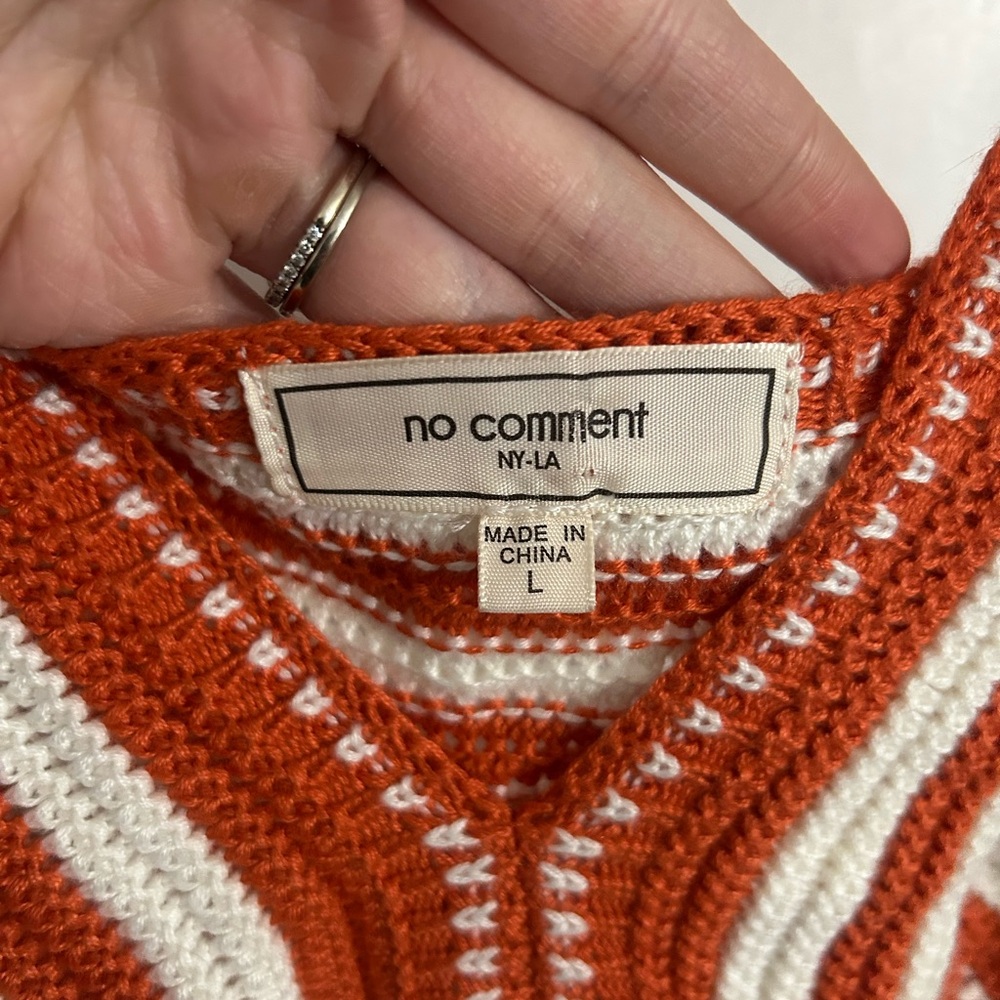 No Comment Orange and White Crochet Tank Top - Picture 4 of 6